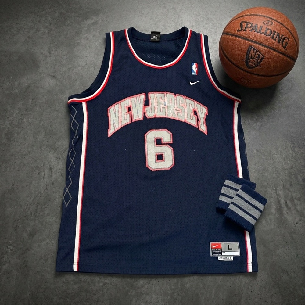 Vintage Nike Team New Jersey Nets Kenyon Martin 6 Jersey Blue Men's Large L +2